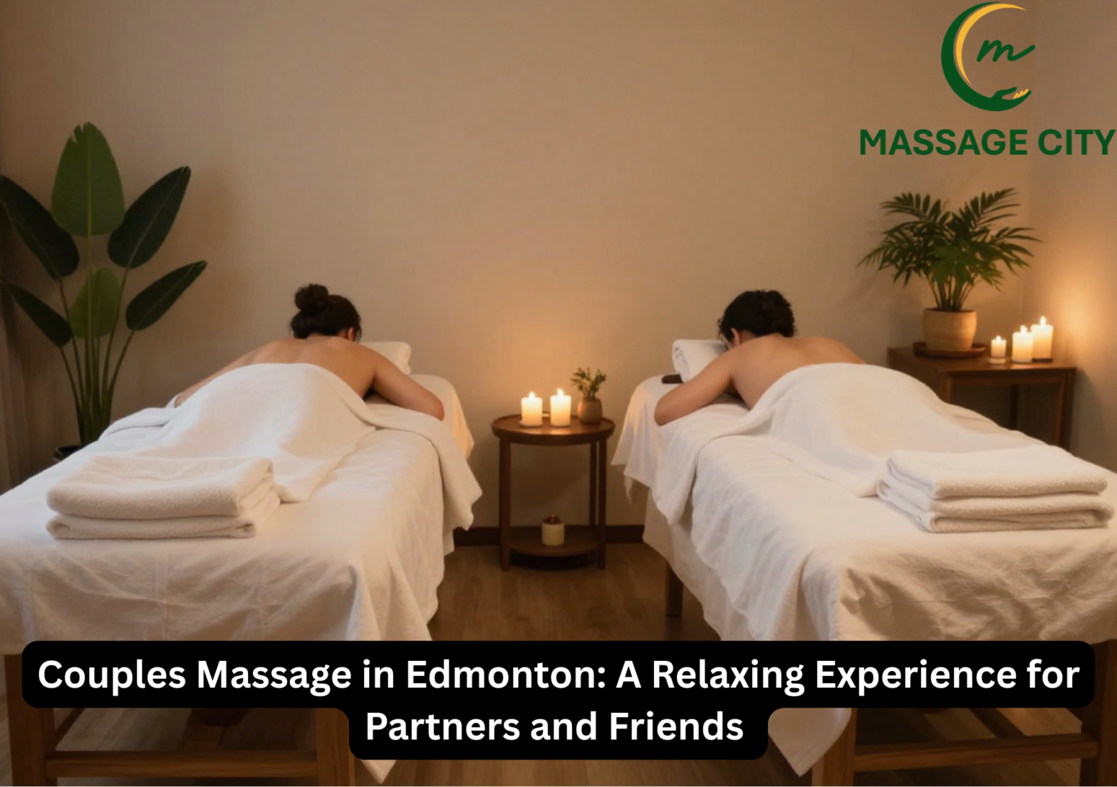 A couple enjoying a relaxing therapeutic couples massage session at a spa in Edmonton